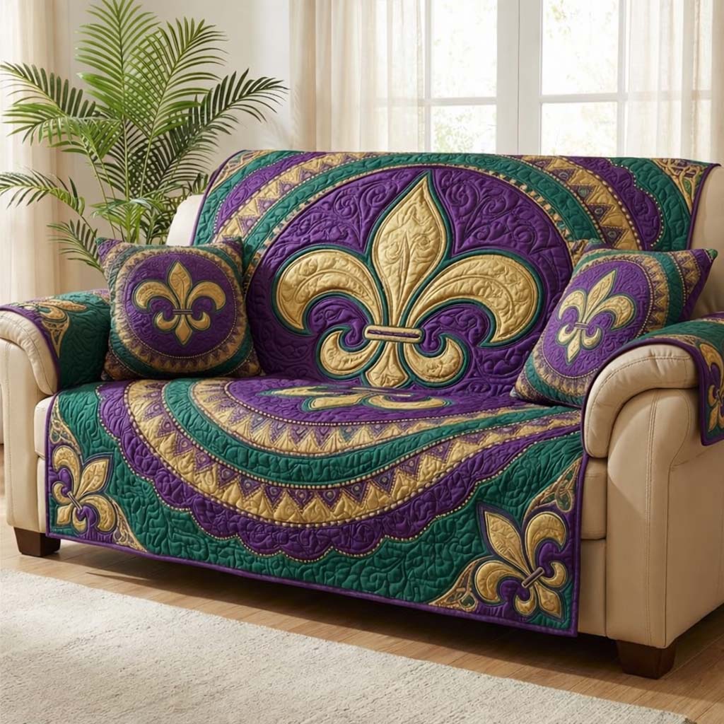 Mardi Gras Quilted Sofa Cover Mardi Gras Couch Cover Unique Home Decor Gifts - Tradiviet