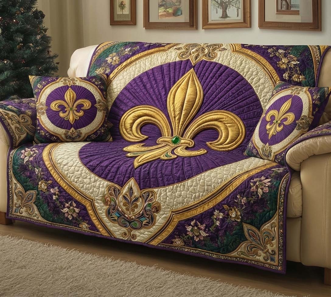 Mardi Gras Quilted Sofa Cover Mardi Gras Couch Cover Unique Room Decor Gifts - Tradiviet