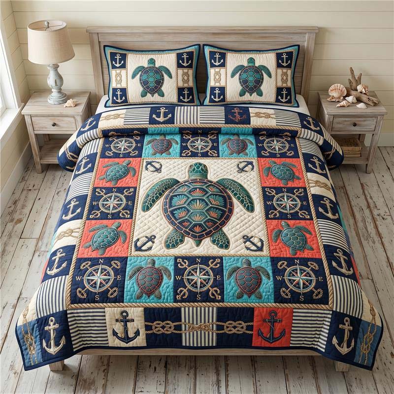 Mariner Turtle Quilted Bedding Set Mariner Turtle Look Gift For Mariner Turtle - Tradiviet