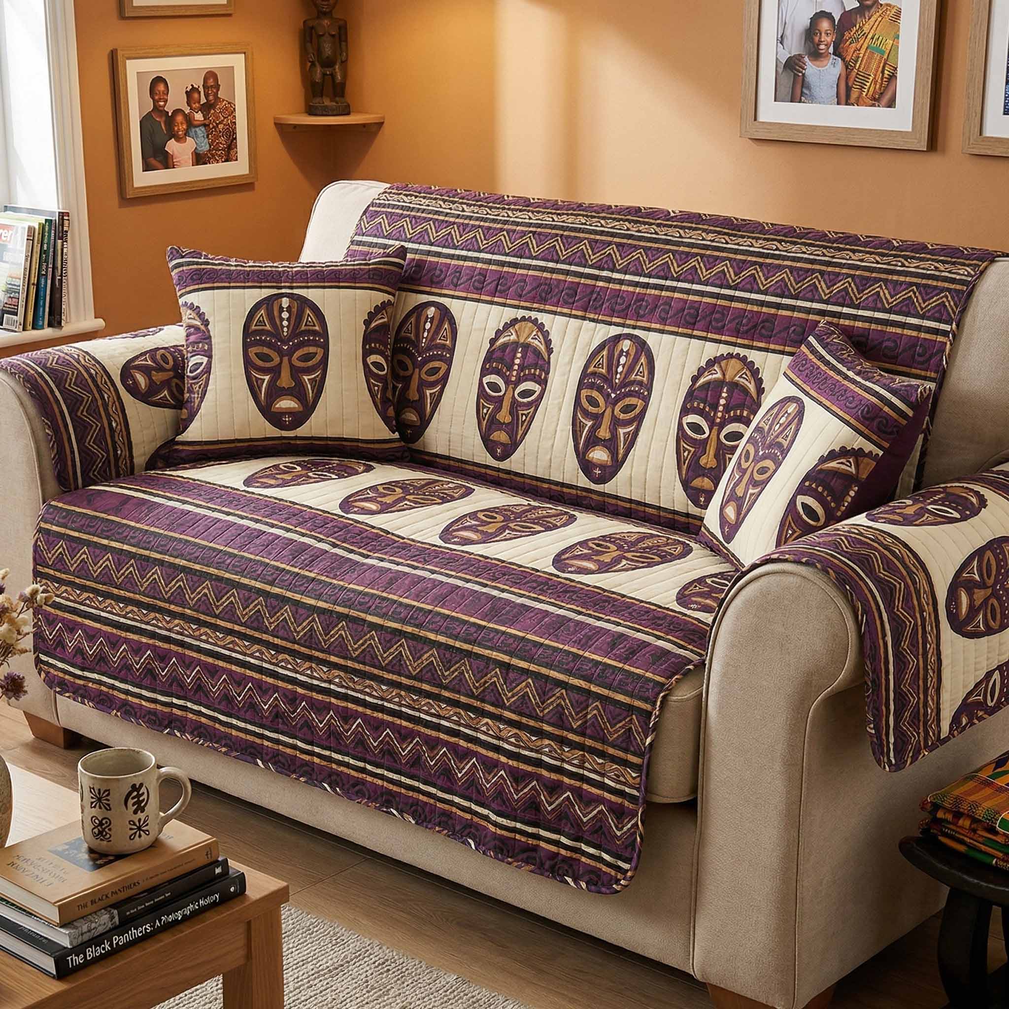 Mask Culture Quilted Sofa Cover Natural Room Decor Gifts For Living Rooms - Tradiviet