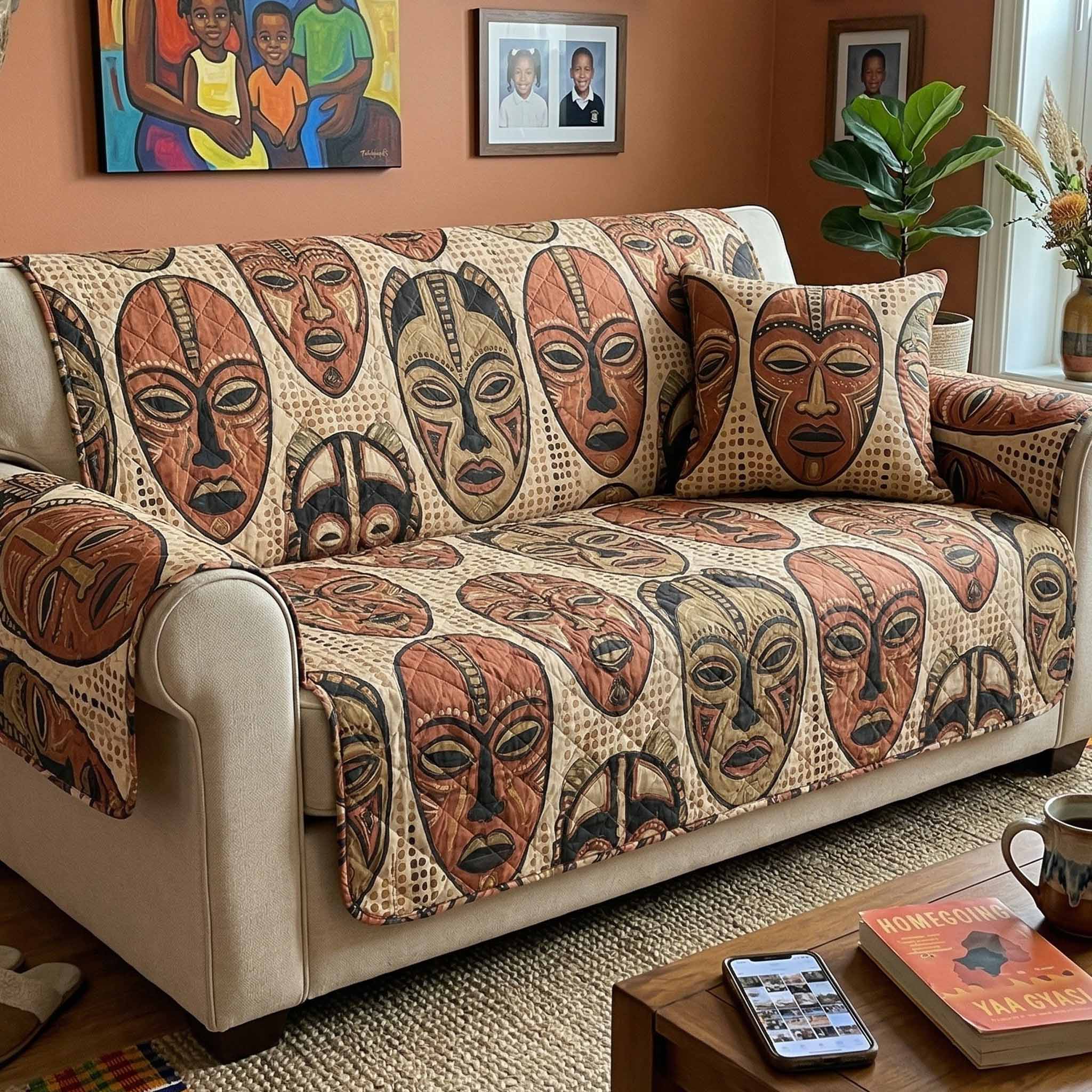 Mask Dance Quilted Sofa Cover Farmhouse Room Decor Unique Housewarming Gift Ideas - Tradiviet