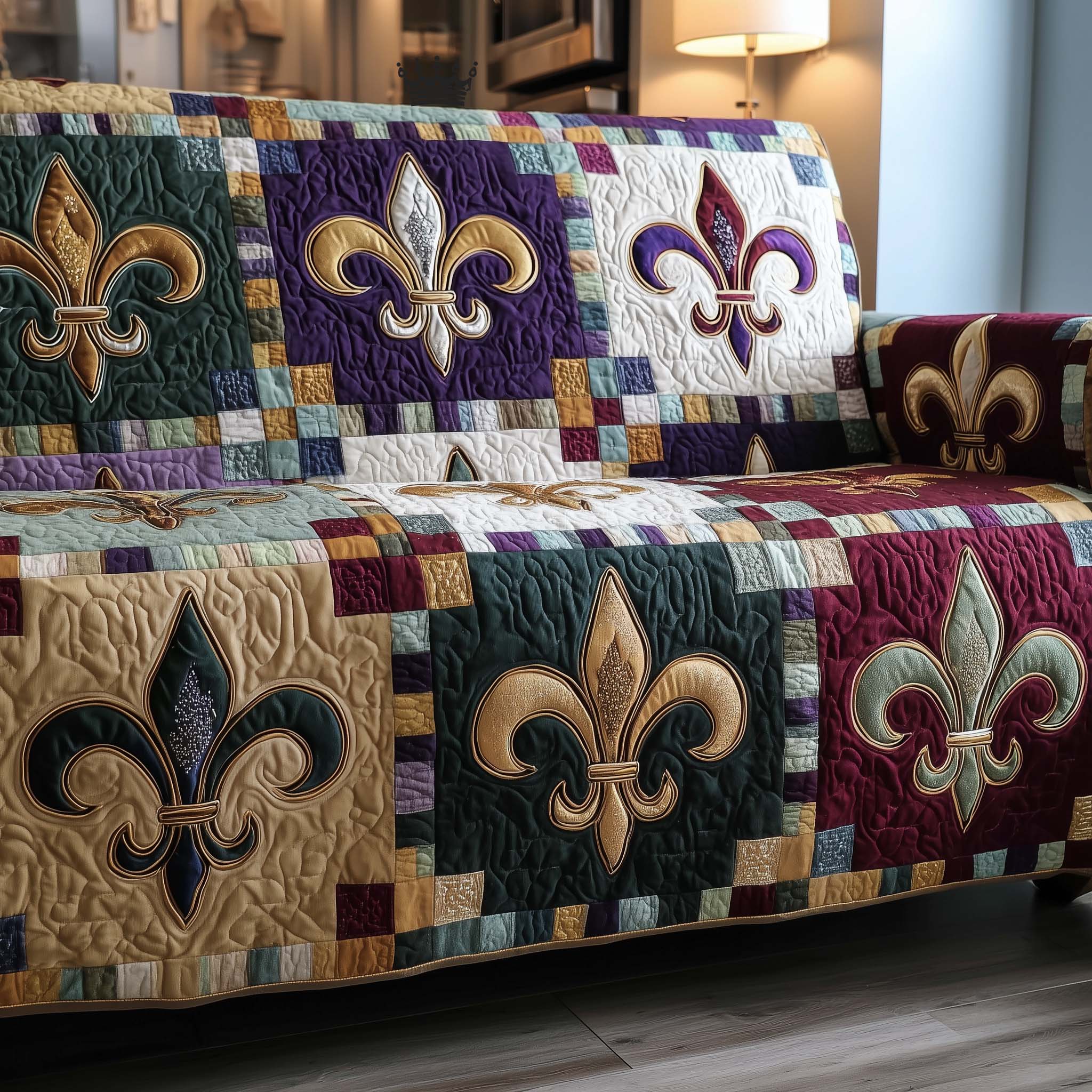 Masquerade Emblem Quilted Sofa Cover Mardi Gras Couch Cover Bear Gifts For Her - Tradiviet