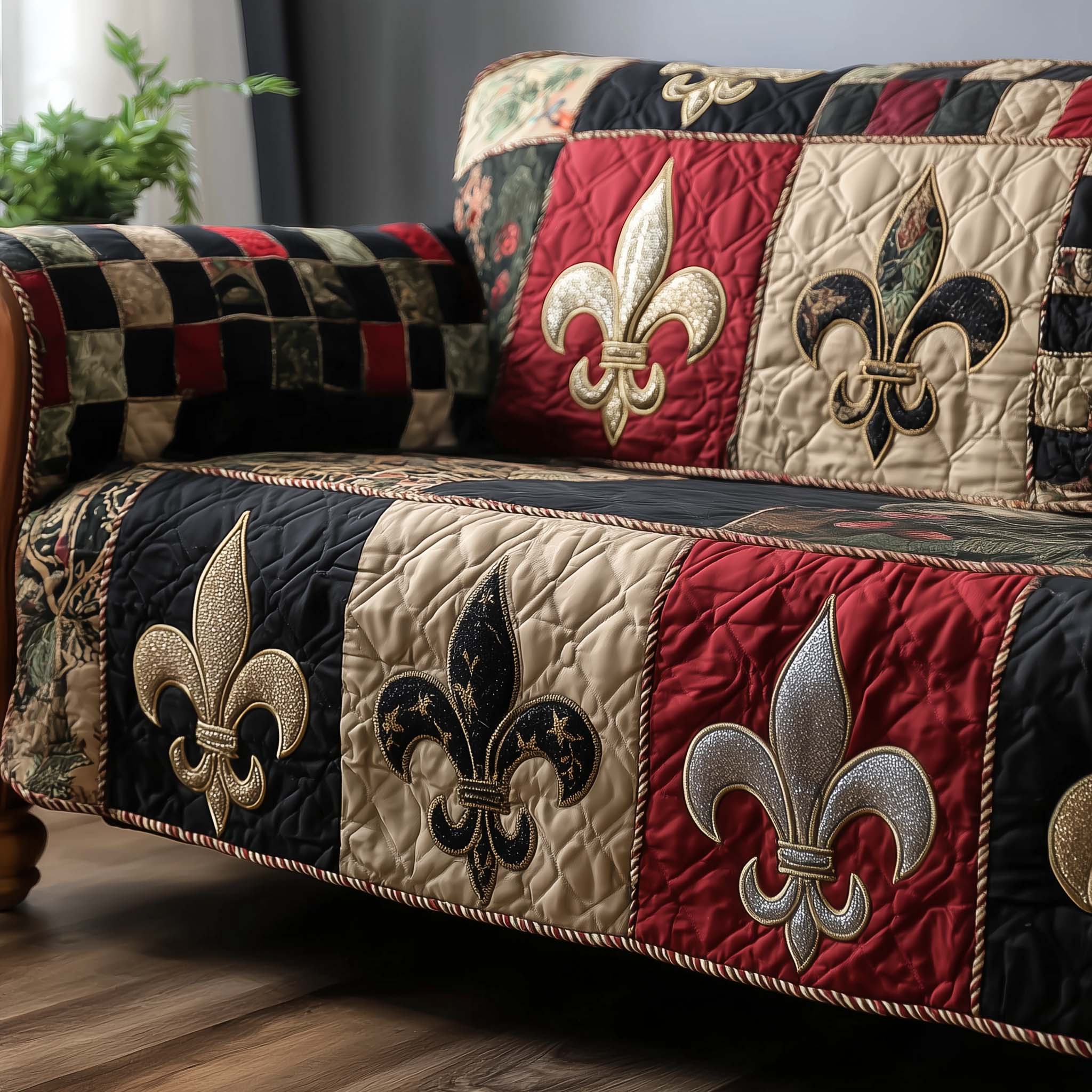Masquerade Emblem Quilted Sofa Cover Mardi Gras Couch Cover Top Home Decor Gifts - Tradiviet