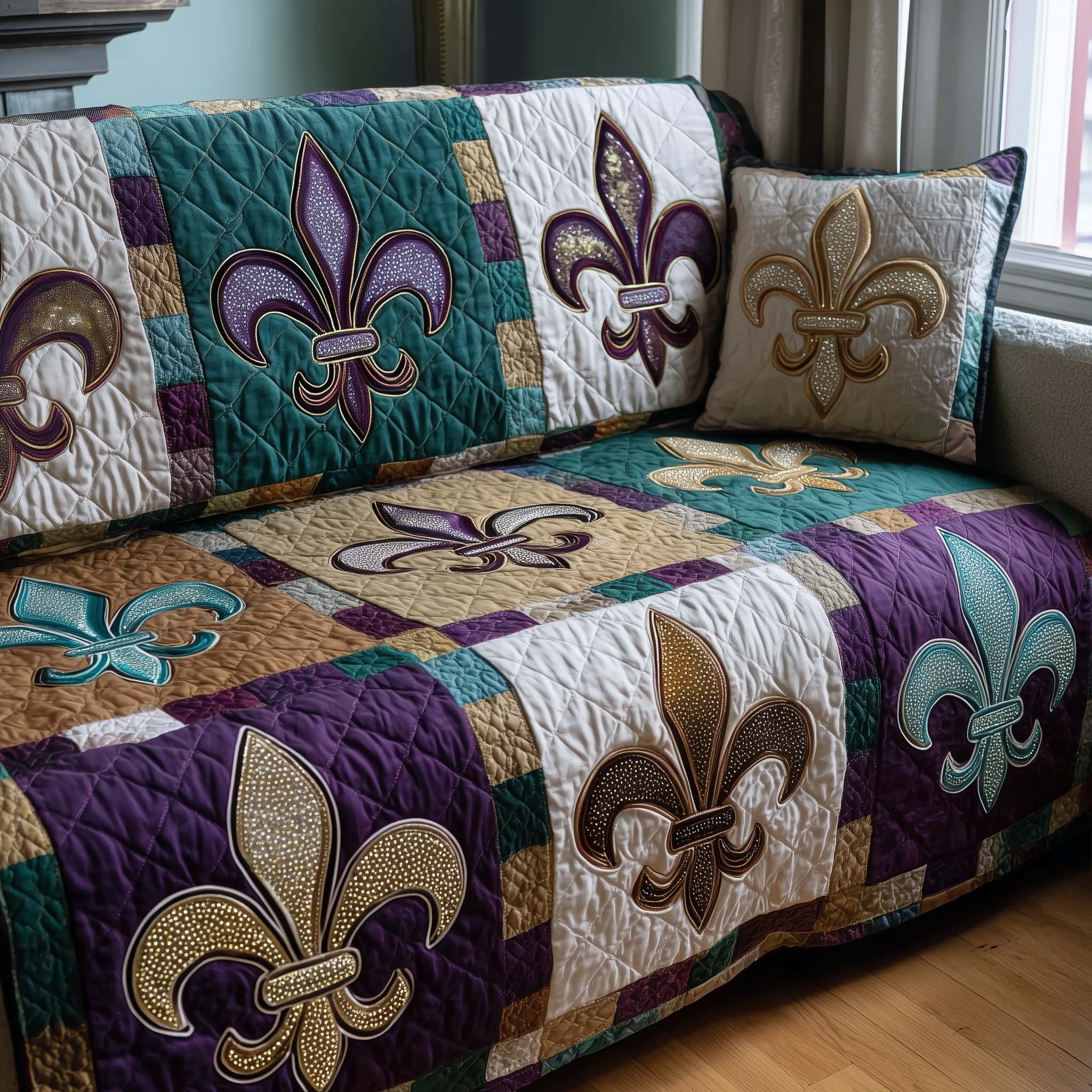 Masquerade Emblem Quilted Sofa Cover Mardi Gras Couch Cover Trendy Room Decor Gifts - Tradiviet