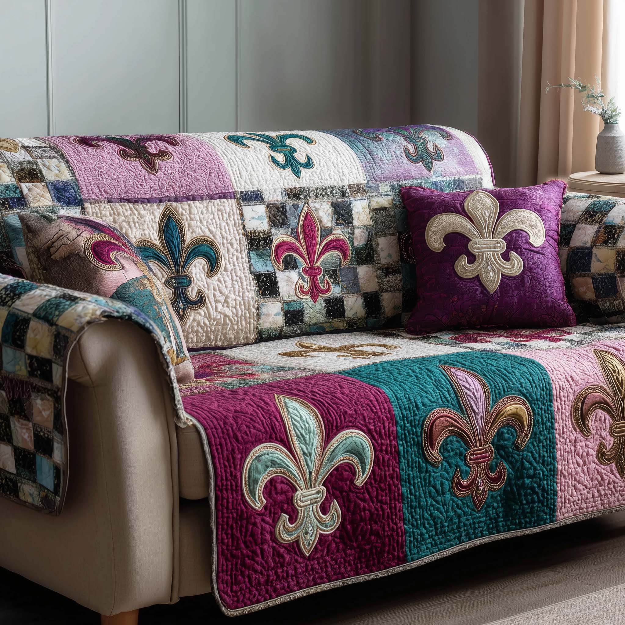 Masquerade Emblem Quilted Sofa Cover Mardi Gras Couch Cover Unique Home Decor Gifts - Tradiviet