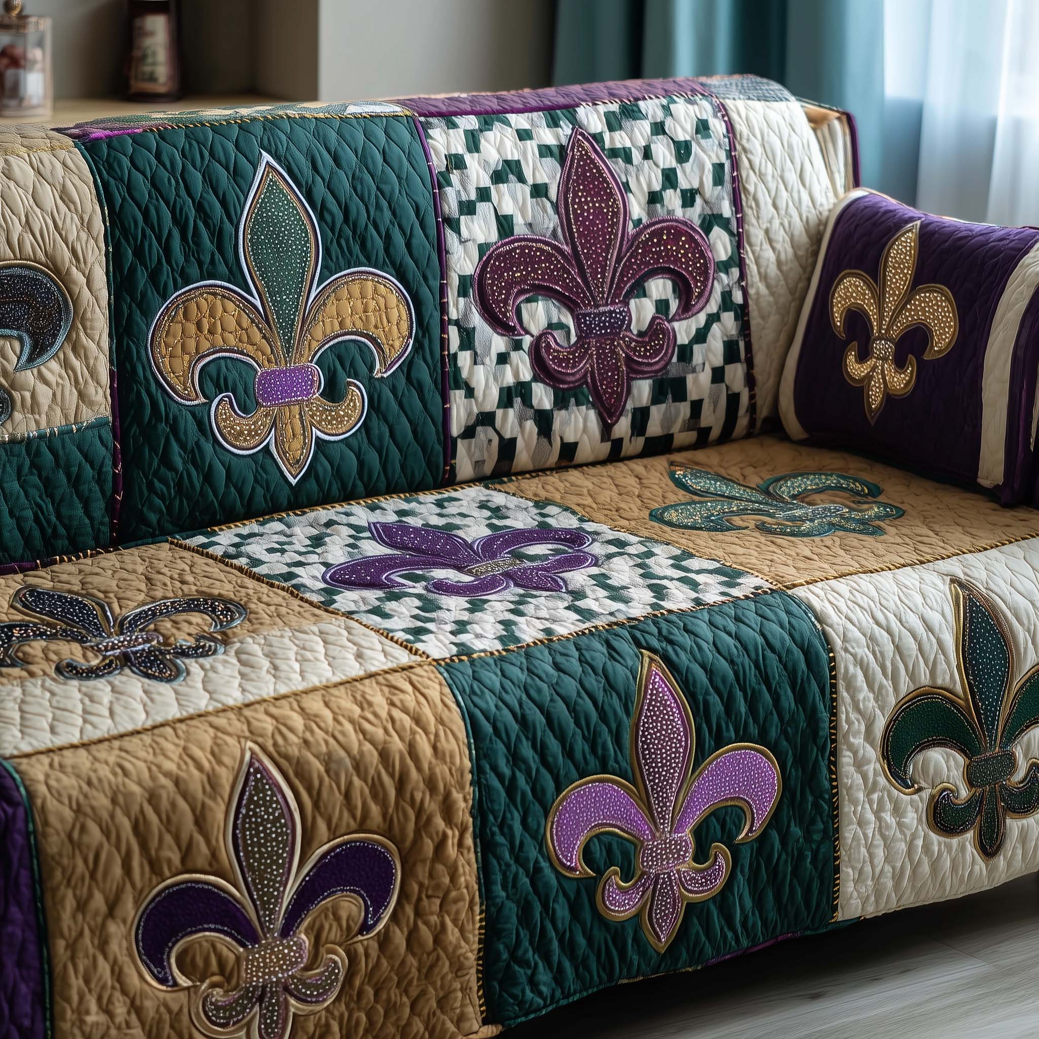Masquerade Emblem Quilted Sofa Cover Mardi Gras Couch Cover Unique Room Decor Gifts - Tradiviet