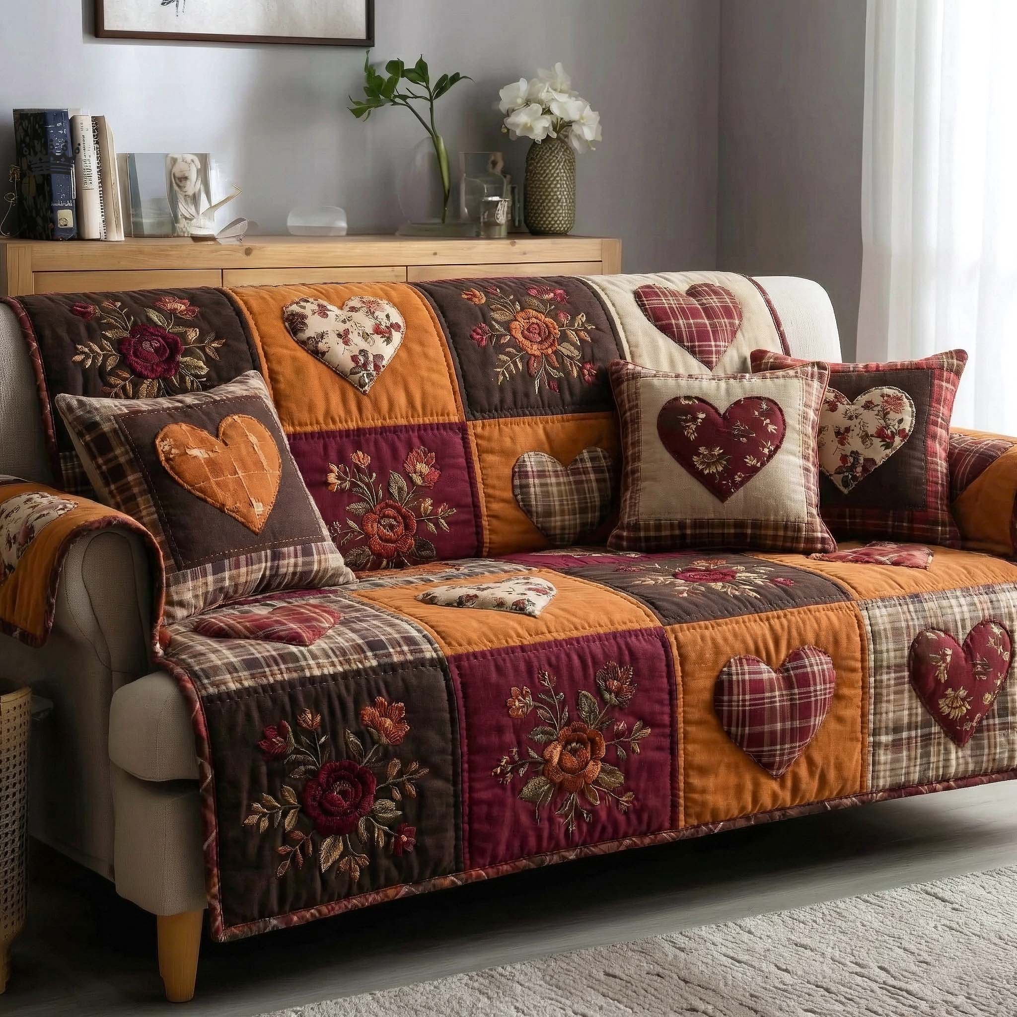 Meadow Amour Quilted Sofa Cover Romantic Home Couch Cover Gift For Living Room - Tradiviet