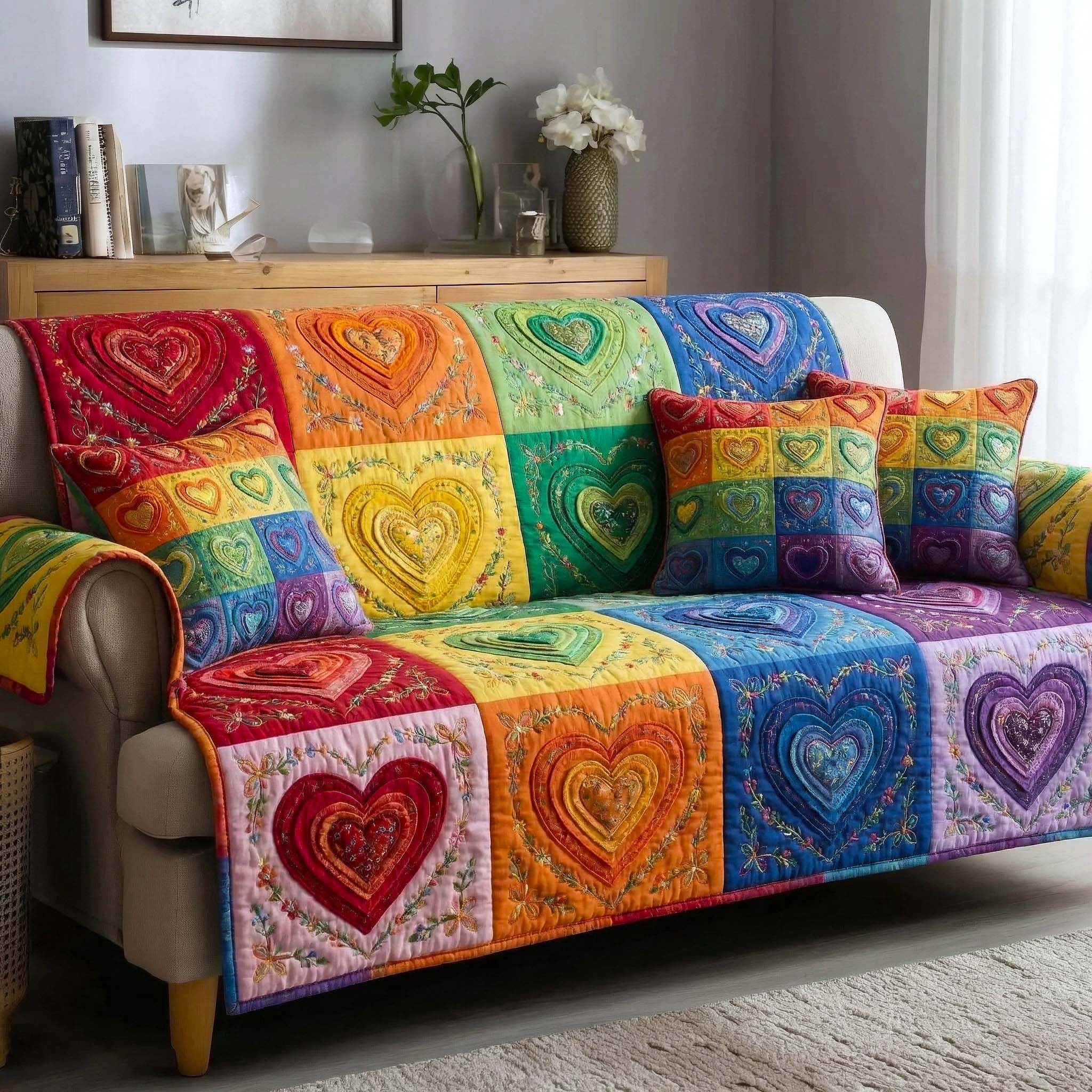 Meadow Amour Quilted Sofa Cover Romantic Home Couch Cover Gifts For Living Rooms - Tradiviet