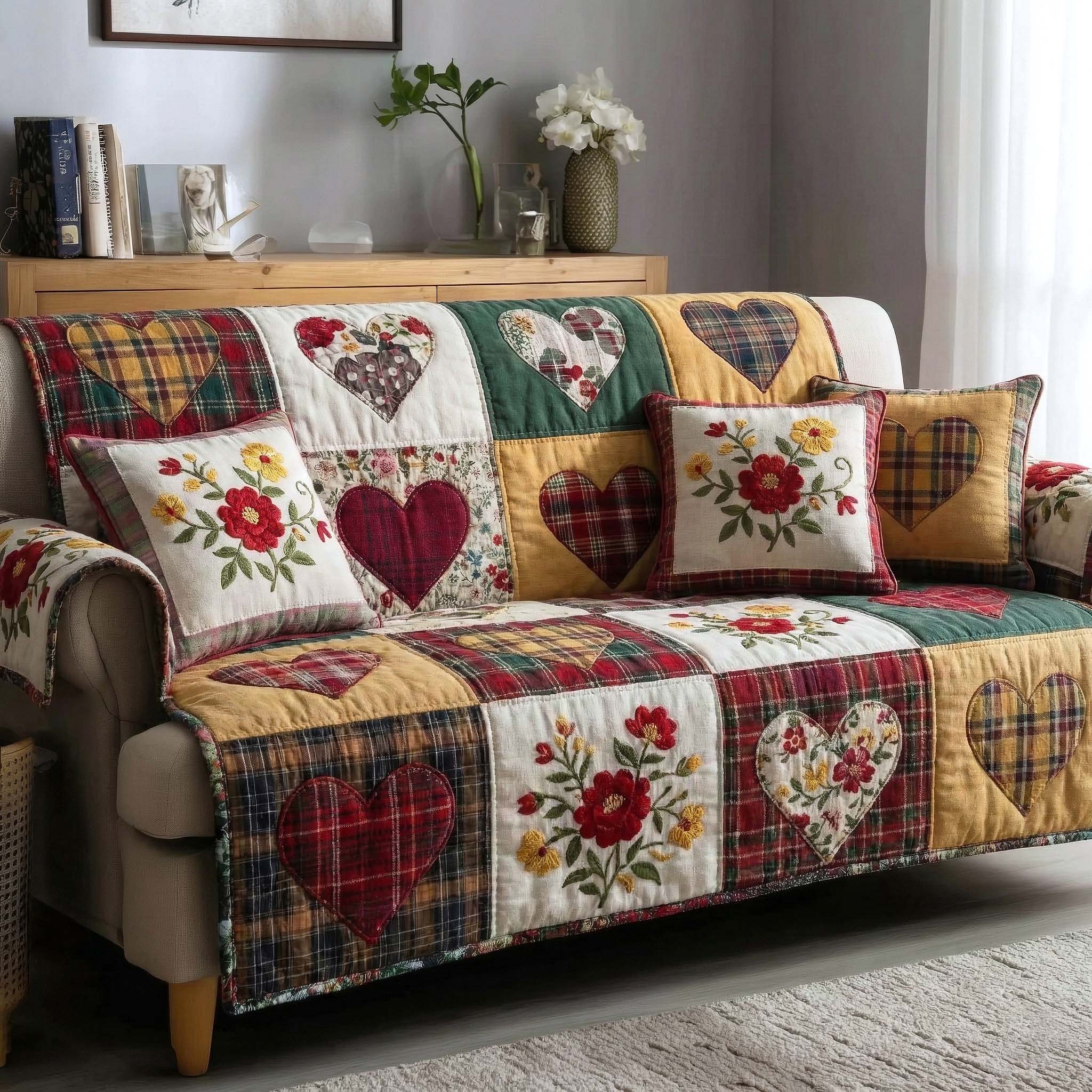 Meadow Amour Quilted Sofa Cover Romantic Home Couch Cover Present For New Home - Tradiviet