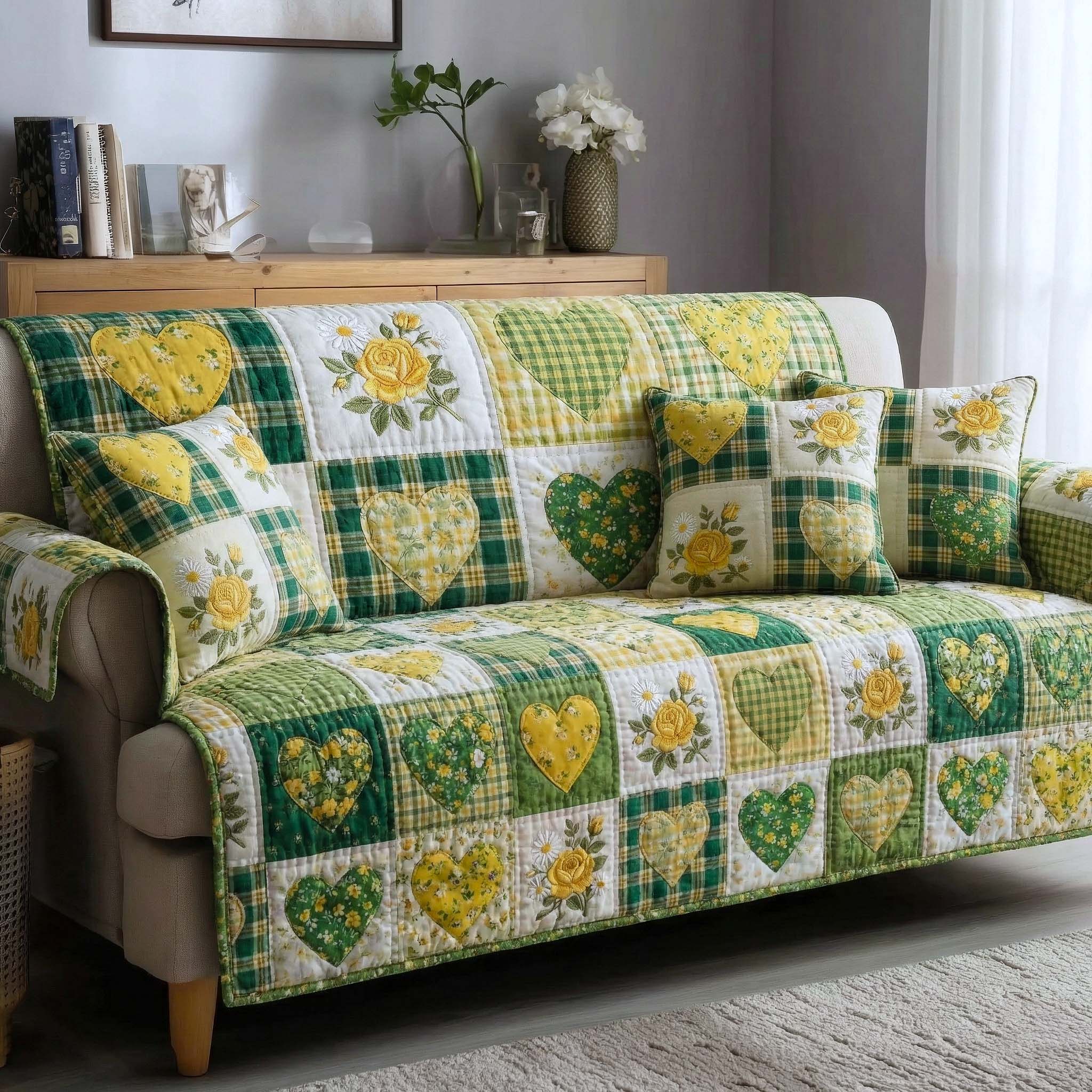 Meadow Amour Quilted Sofa Cover Romantic Home Couch Cover Presents For New Home - Tradiviet