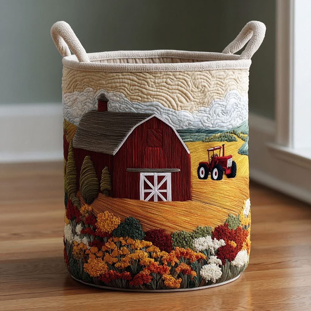 Meadow Barn Quilted Laundry Basket Farmhouse Storage Basket Gifts Ideas For Mom - Tradiviet
