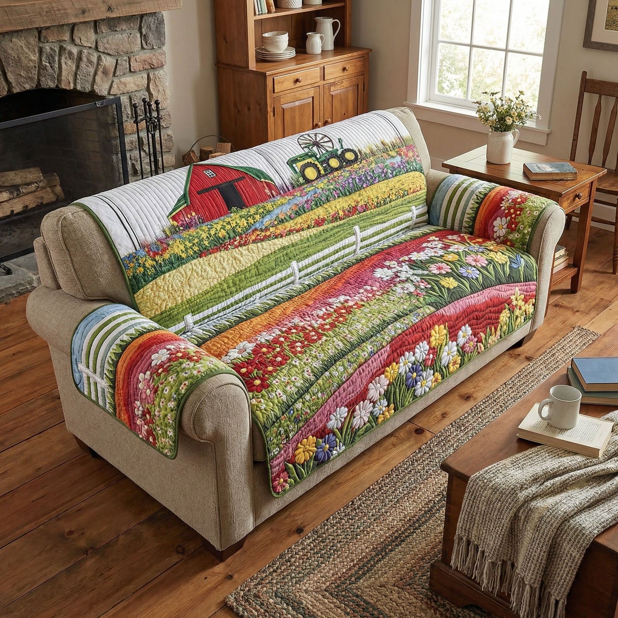 Meadow Blossom Quilted Sofa Cover Sofa Saver Covers Sunflower Theme Gifts Merchandise - Tradiviet