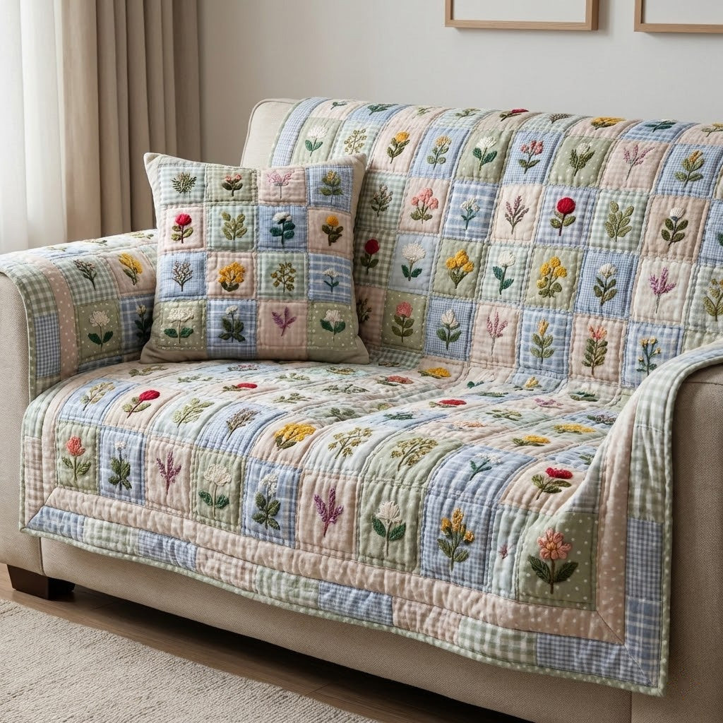Meadow Botanica Quilted Sofa Cover Best Slip Covers For Furniture Sunflower Theme Gifts - Tradiviet