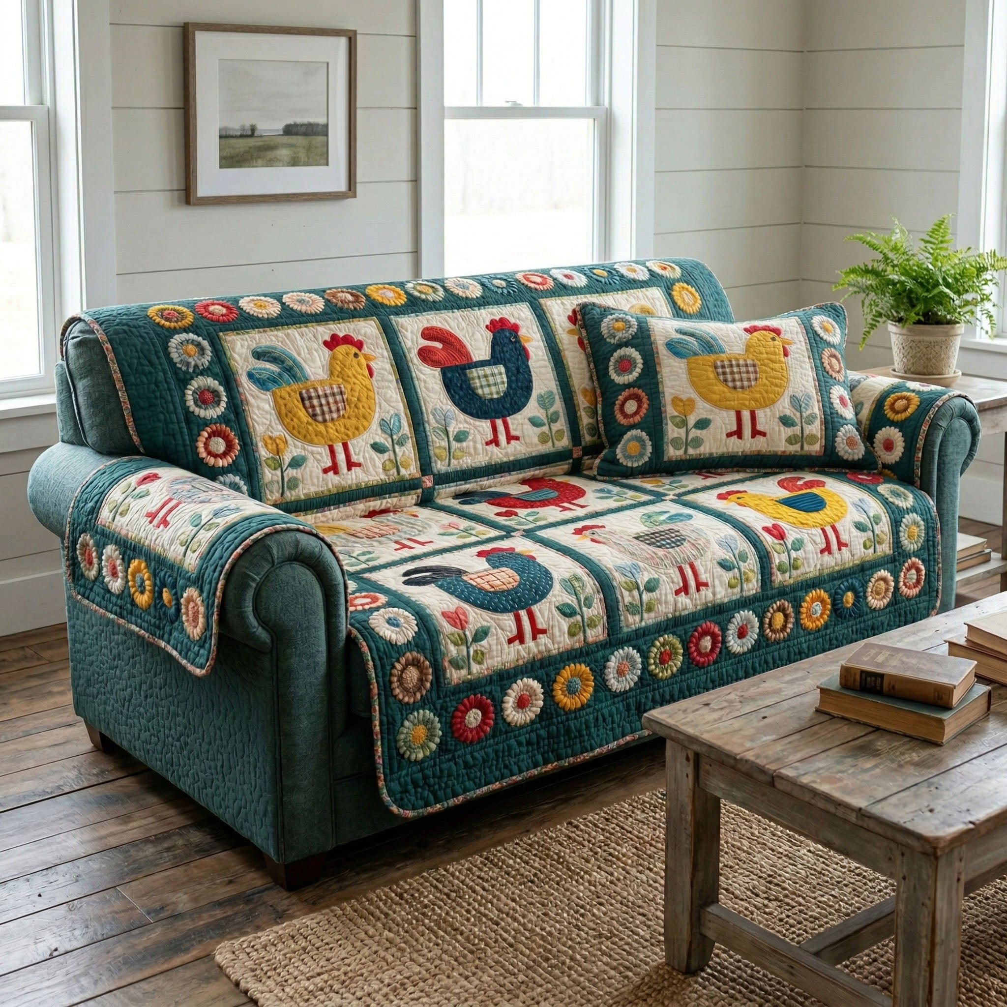 Meadow Chicken Quilted Sofa Cover The Best Couch Covers Gifts For Chicken Farmers - Tradiviet