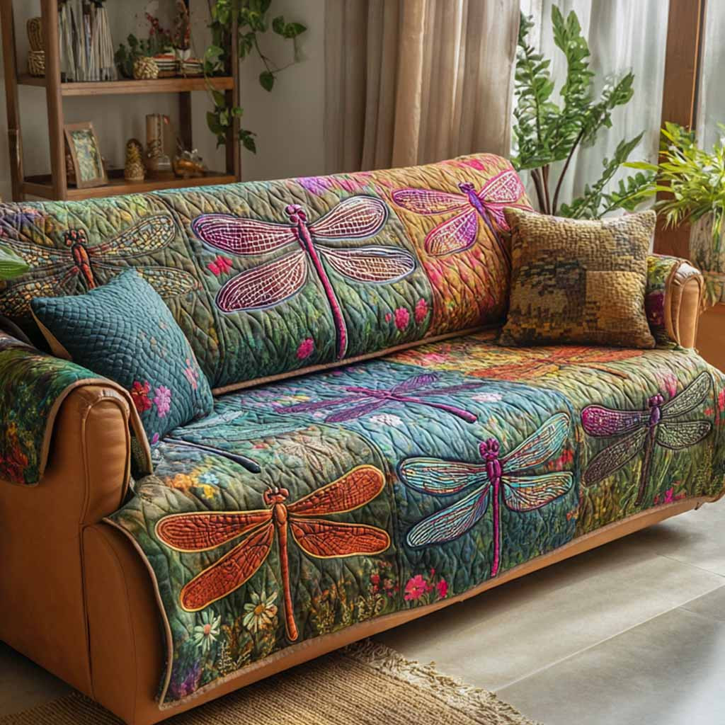 Meadow Dragonfly Quilted Sofa Cover Sofa Covers For Sale Dragonfly Themed Gift Items - Tradiviet