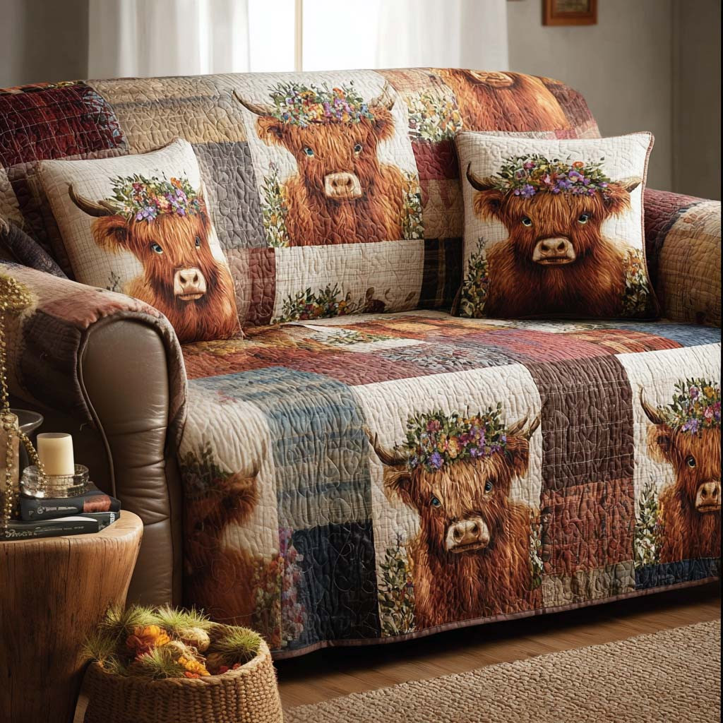Meadow Friends Quilted Sofa Cover Living Room Decor Best Gifts For Cow Lovers - Tradiviet