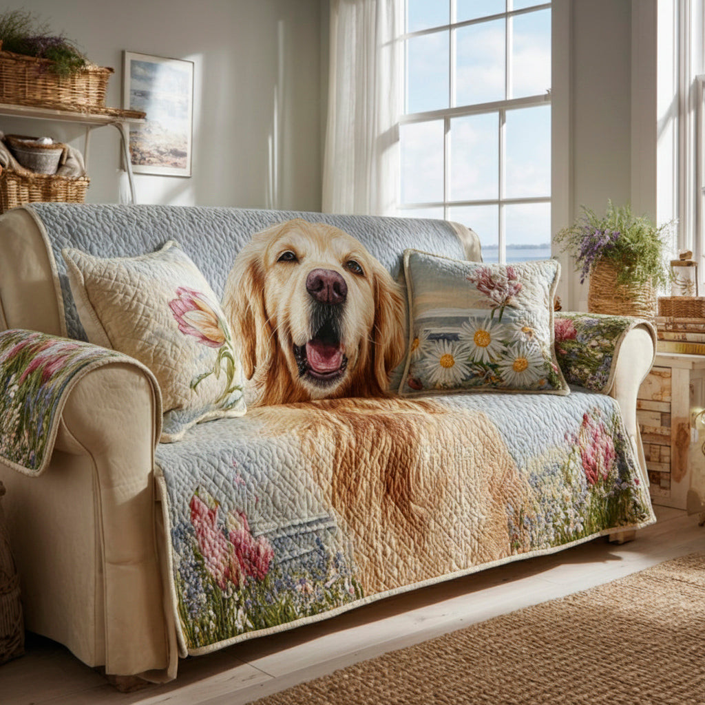 Meadow Golden Retriever Quilted Sofa Cover Best Slipcovers Present Ideas For Dog Lovers - Tradiviet