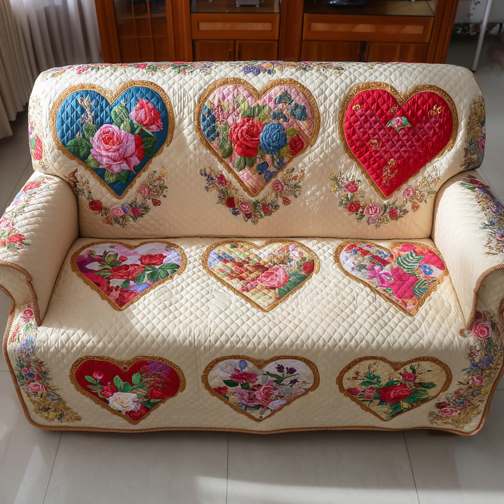 Meadow Heart Quilted Sofa Cover Cozy Home Room Decor Great Housewarming Gift Ideas - Tradiviet
