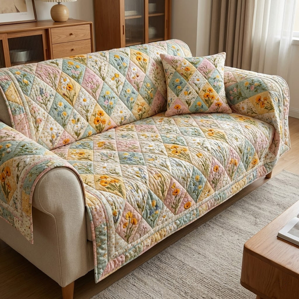 Meadow Herbarium Quilted Sofa Cover Sofa Cover For Couch Sunflower Christmas Gift Ideas - Tradiviet