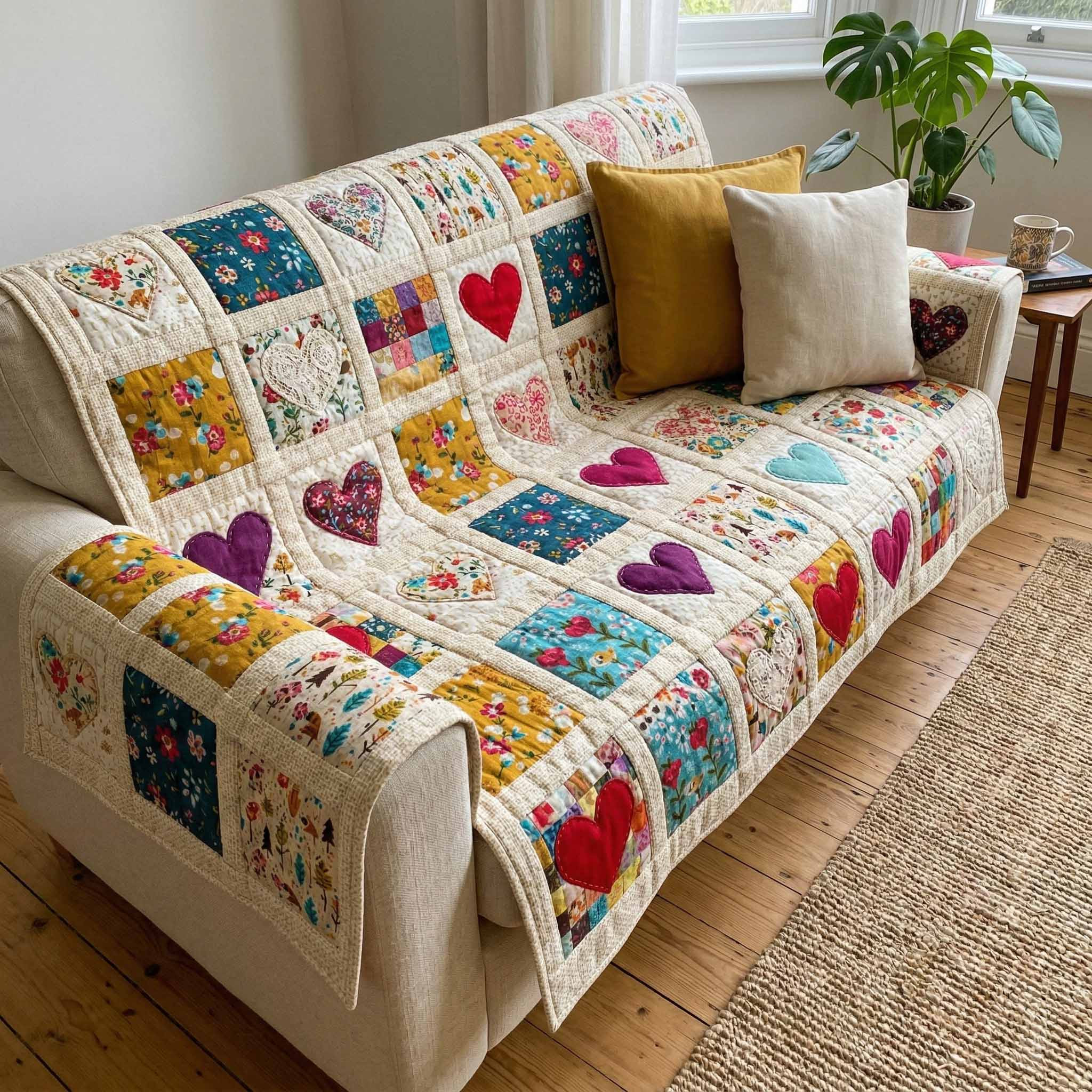 Meadow Patch Quilted Sofa Cover Sofa Couch Cover Xmas Gift Ideas For Couples - Tradiviet