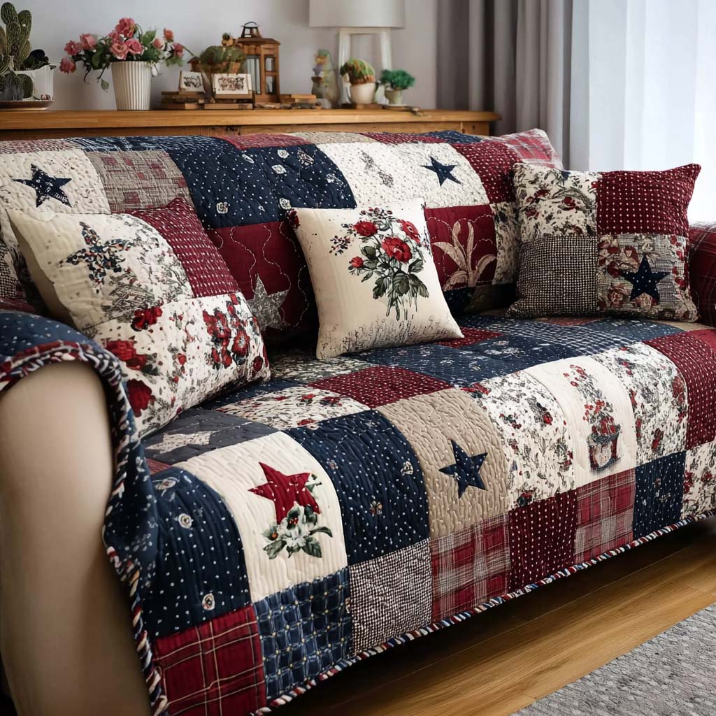 Meadow Patchwork Quilted Sofa Cover Cozy Room Decor House Lover Gift Ideas - Tradiviet