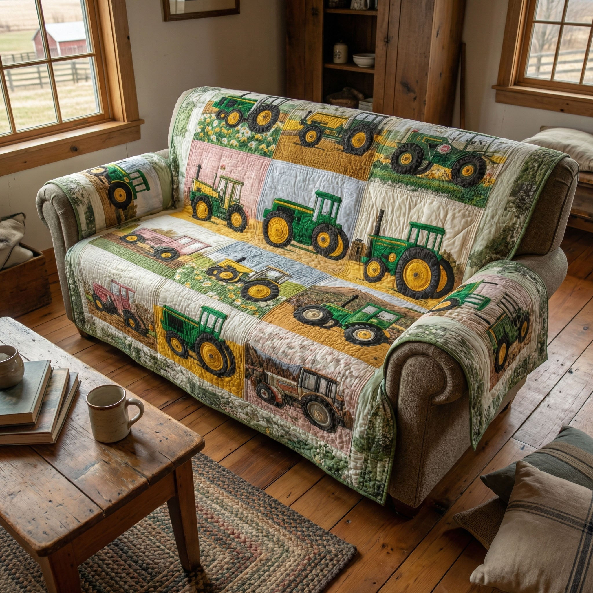 Meadow Tractor Story Quilted Sofa Cover Best Sofa Slipcovers Sunflower Gifts For Her - Tradiviet