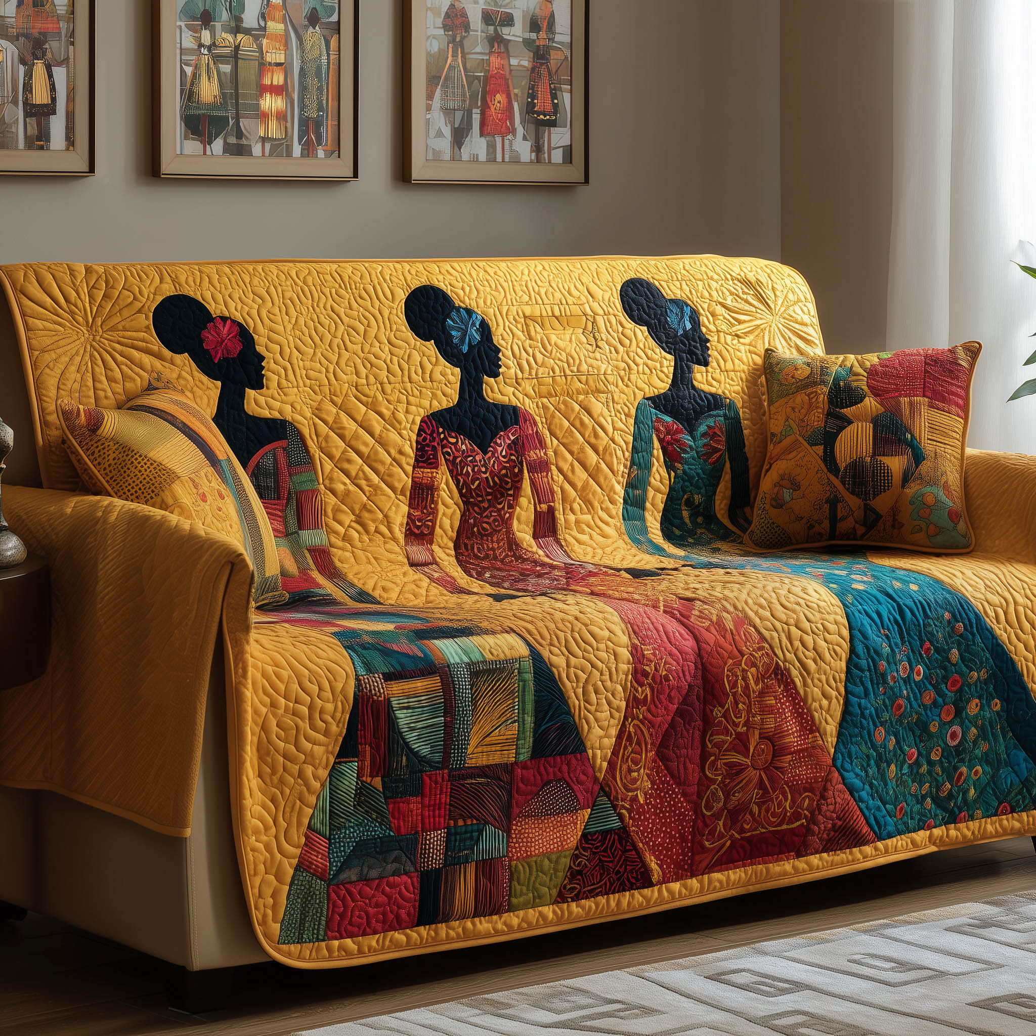 Melanin Quilted Sofa Cover Artistic Home Couch Cover Room Gift For Him - Tradiviet