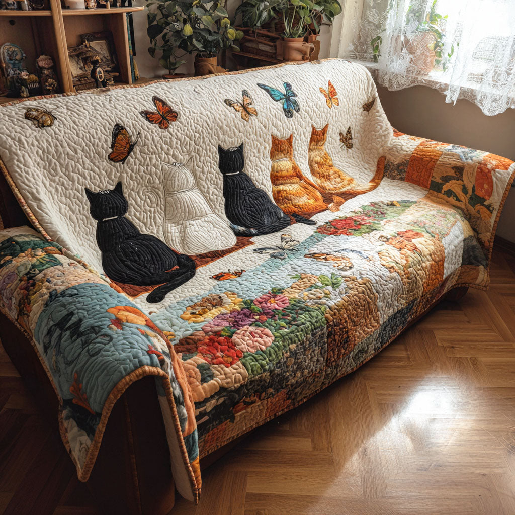 Meow in Bloom Quilted Sofa Cover Aesthetic Home Room Decor Home Gift For Him - Tradiviet