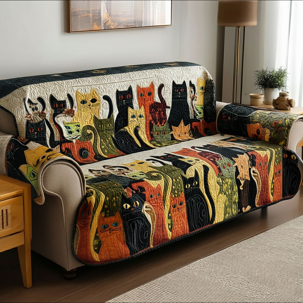 Meow Motion Quilted Sofa Cover Cute Home Room Decor Home Gifts For Her - Tradiviet