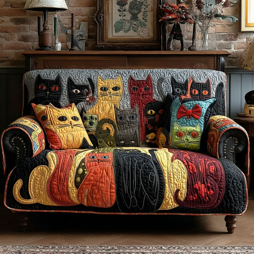 Meowtime Magic Quilted Sofa Cover Warm Home Room Decor Home Gift For Her - Tradiviet