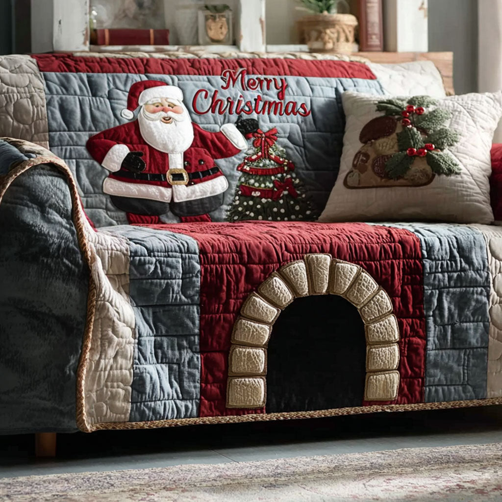 Merry Hearth Quilted Sofa Cover Christmas Couch Decor Novelty Book Gifts - Tradiviet