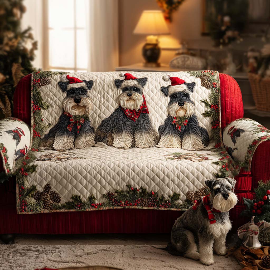 Merry Schnauzer Quilted Sofa Cover Santa Sofa Cover Best Christmas Gifts For Women - Tradiviet
