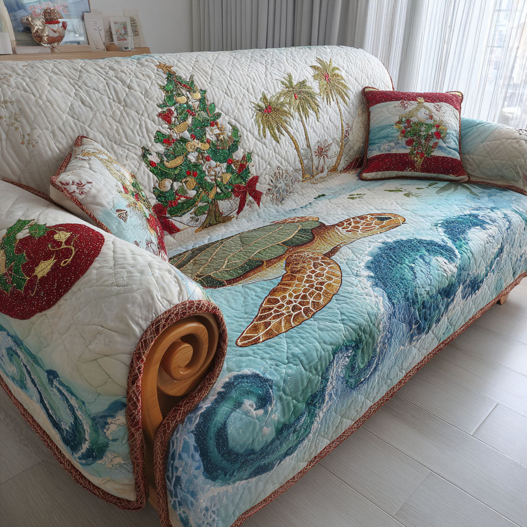 Merry Turtle Shore Quilted Sofa Cover Santa Sofa Cover Unique Sea Turtle Gifts - Tradiviet