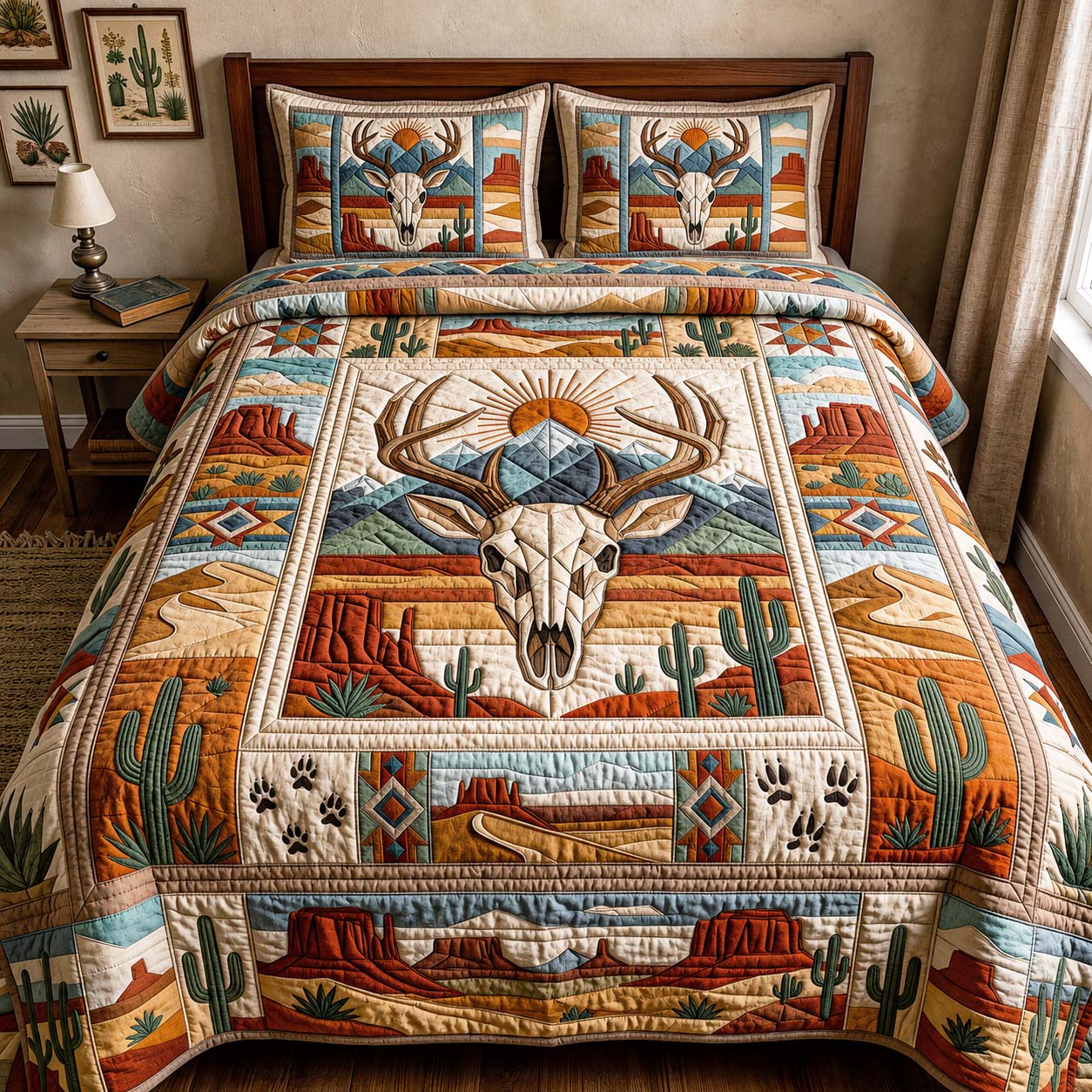 Mesa Antlers Quilted Bedding Set Mesa Antlers Bright Gift For Mesa Antlers - Tradiviet