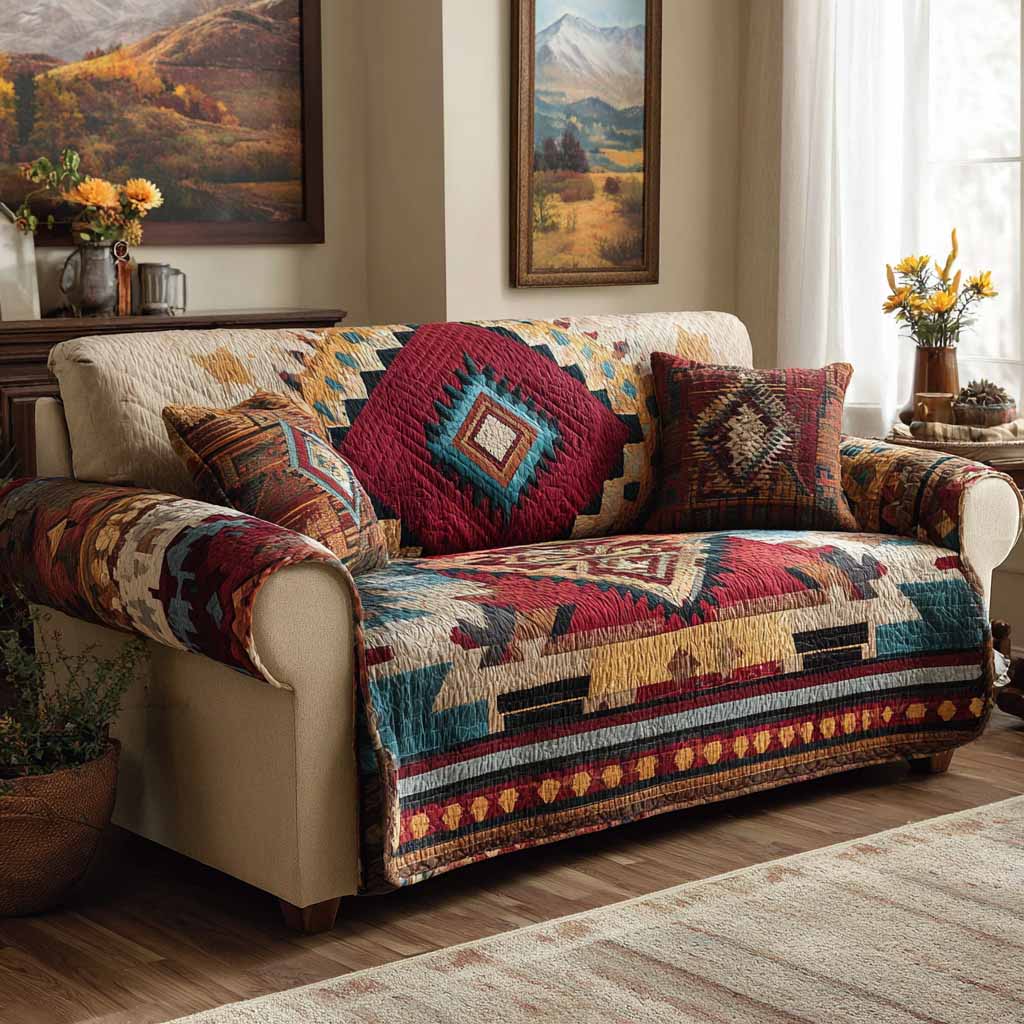 Mesa Patchwork Quilted Sofa Cover Couch Seat Covers Native American Indian Gifts - Tradiviet