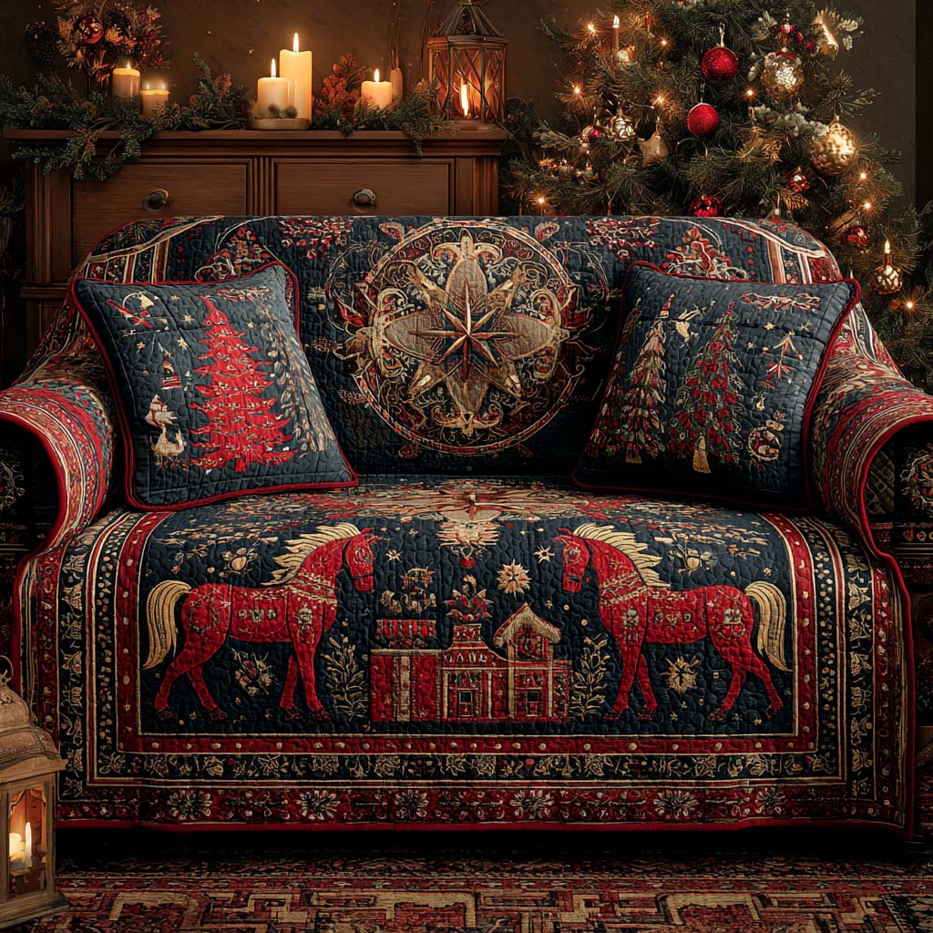 Midnight Barnyard Noel Quilted Sofa Cover Holiday Living Christmas Decor Christmas Gifts For Horse Lovers - Tradiviet