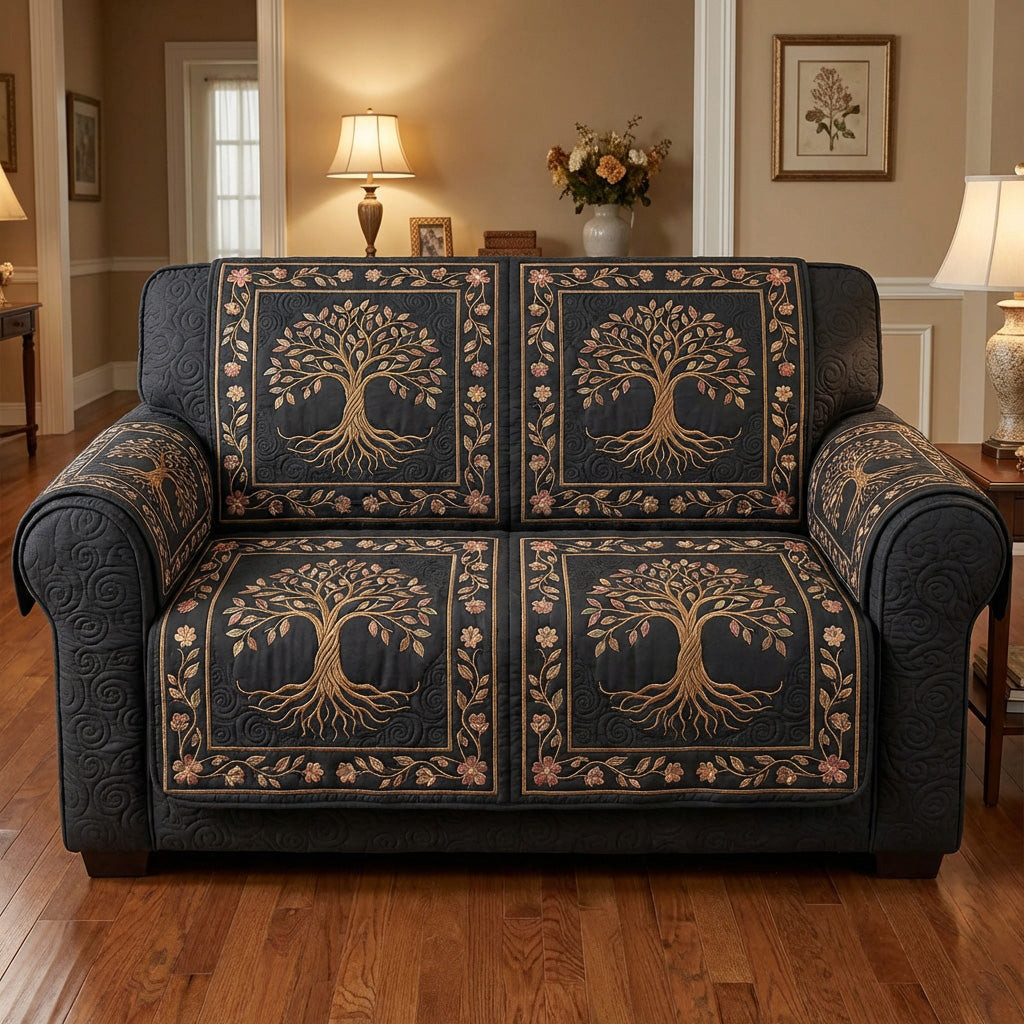 Midnight Celtic Oak Quilted Sofa Cover Couch Cover Tree Of Life Gifts For Adults - Tradiviet