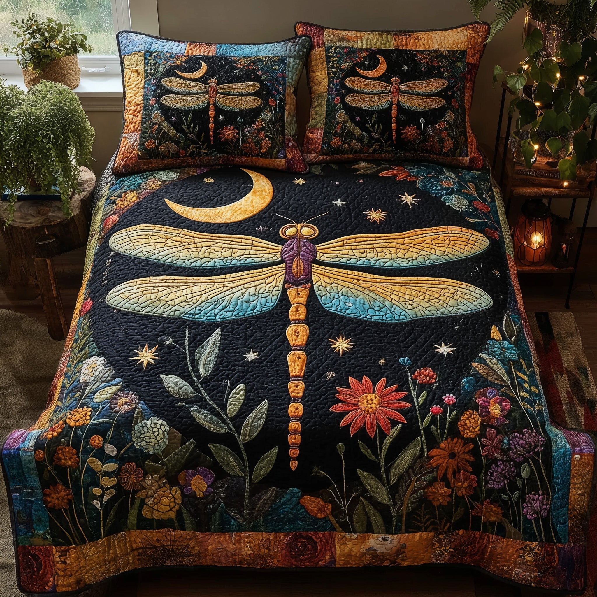 Midnight Dragonfly Quilted Bedding Set Midnight Dragonfly Keepsake Gift For Midnight Wife - Tradiviet