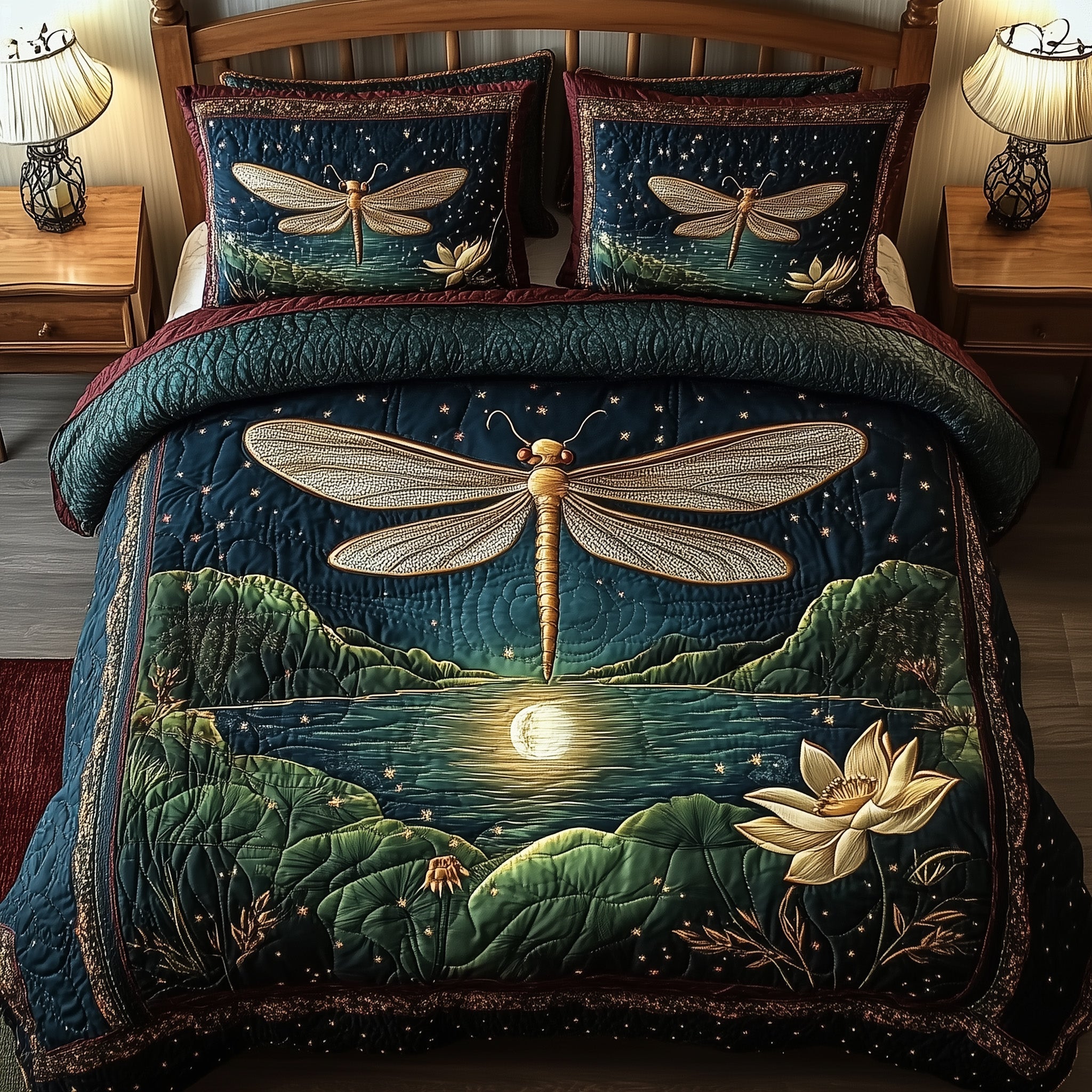 Midnight Dragonfly Quilted Bedding Set Midnight Dragonfly Style Gift For Midnight Family - Tradiviet