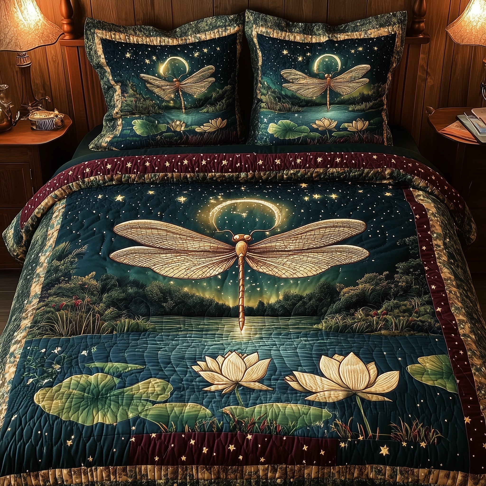 Midnight Dragonfly Quilted Bedding Set Midnight Dragonfly Touch Gift For Midnight Mom - Tradiviet