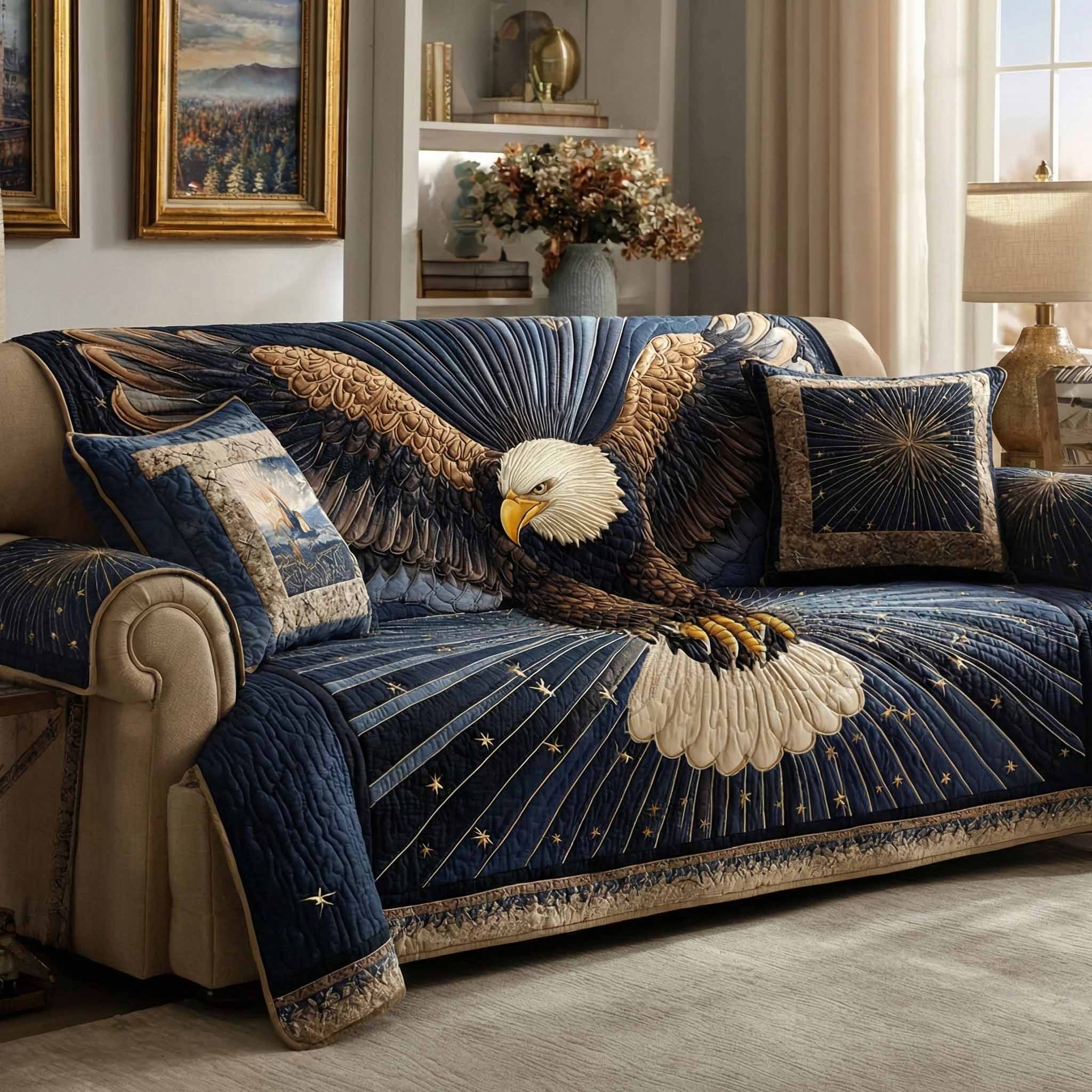 Midnight Eagle Quilted Sofa Cover Boho Room Decor Cute Room Decor Gifts - Tradiviet