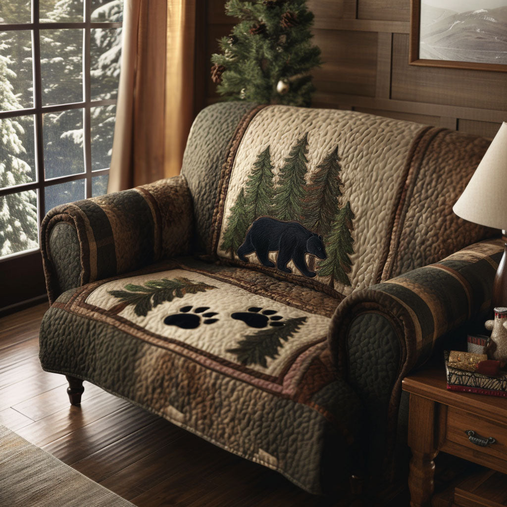 Midnight Forest Bear Quilted Sofa Cover Beautiful Home Room Decor Cool Bear Lover Gifts - Tradiviet