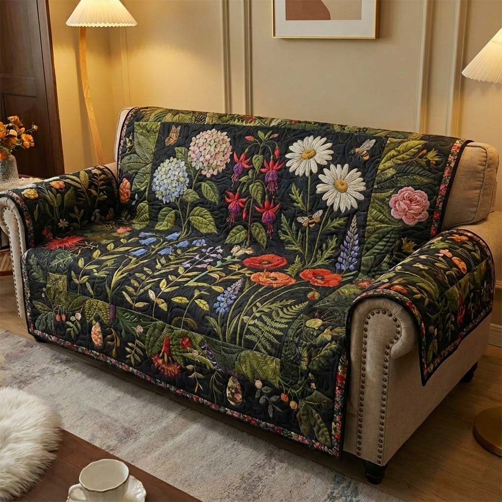 Midnight Gardening Quilted Sofa Cover Living Room Decor Cozy Home Decor Gifts - Tradiviet