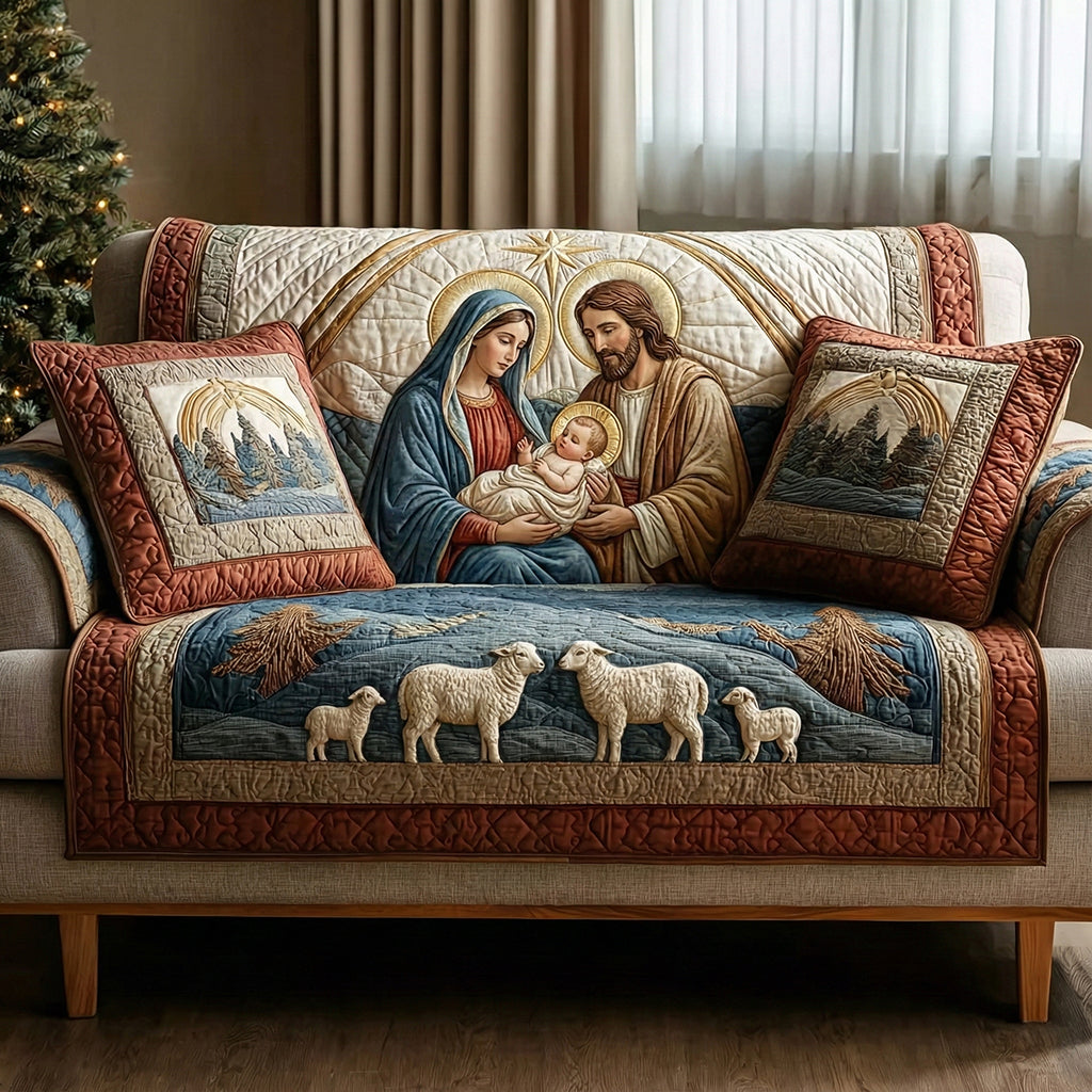 Midnight Glory Nativity Quilted Sofa Cover Room Decor Ideas New Home Gift Ideas - Tradiviet