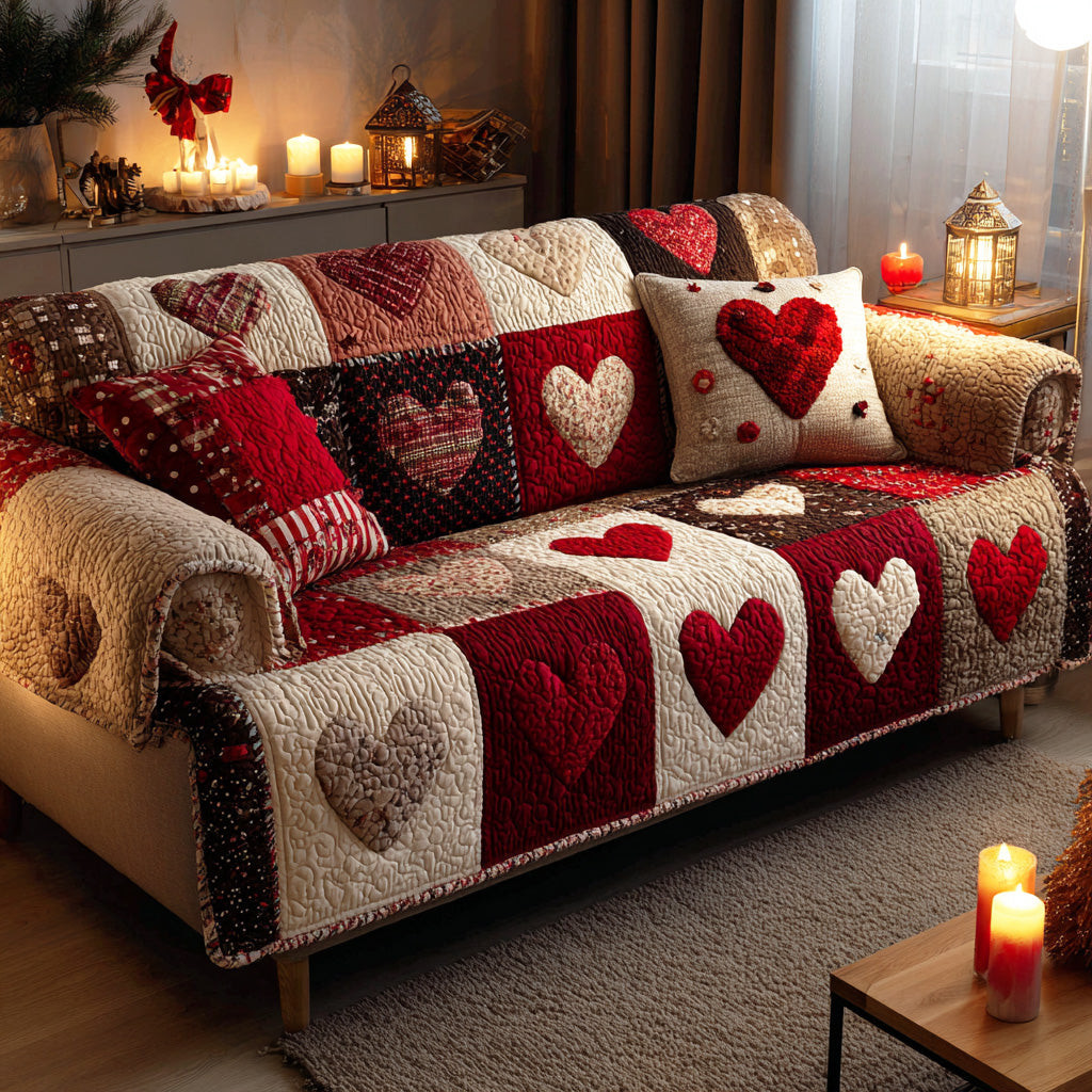 Midnight Heart Christmas Quilted Sofa Cover Winter Living Room Decor Family Christmas Presents - Tradiviet
