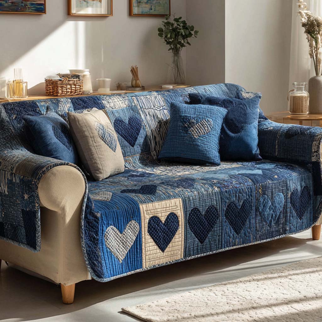 Midnight Hearts Quilted Sofa Cover Room Decor Inspiration Gifts For House Lovers - Tradiviet