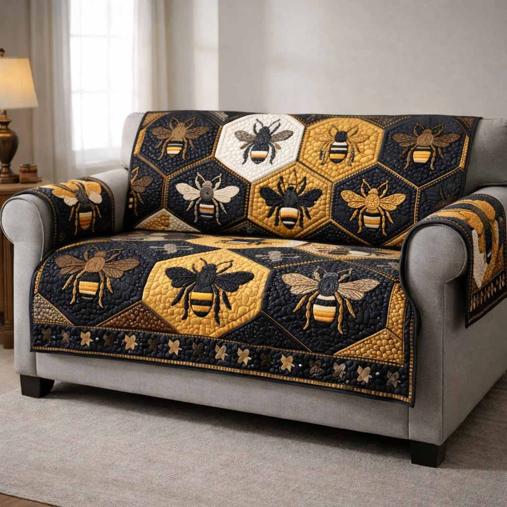 Midnight Hive Quilted Sofa Cover Best Slip Covers For Furniture Bee Christmas Gifts - Tradiviet