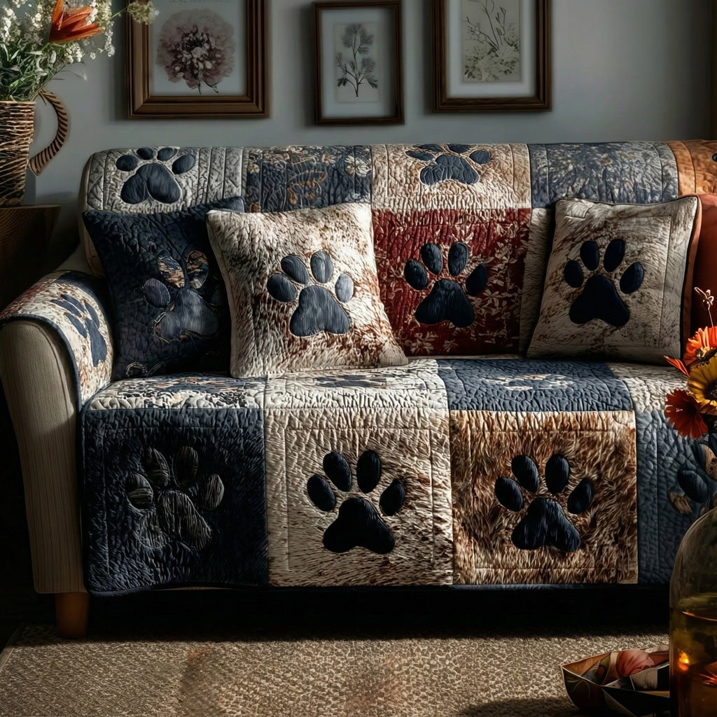 Midnight Paws Quilted Sofa Cover Holiday Home Room Decor Home Gift For Him - Tradiviet