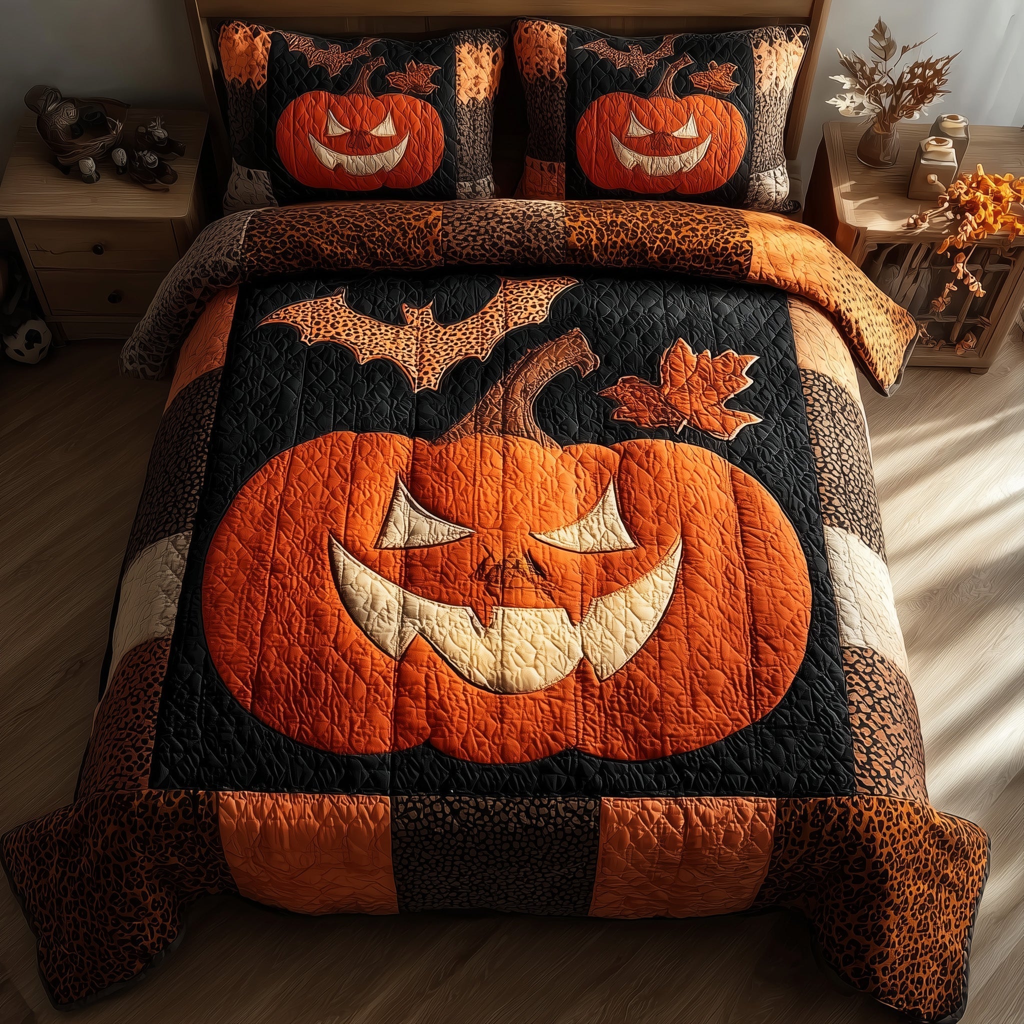 Midnight Pumpkin Quilted Bedding Set Midnight Pumpkin Escape Gift For Midnight Pumpkin - Tradiviet