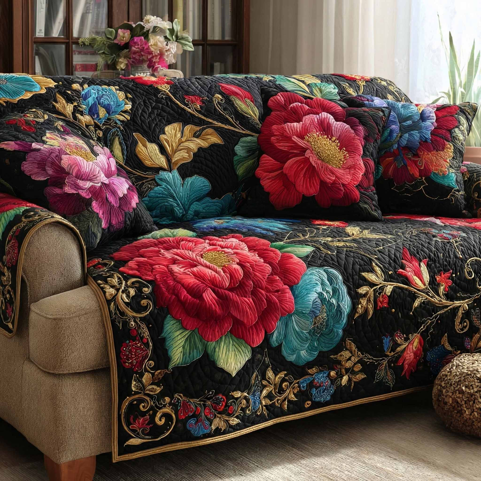 Midnight Roses Quilted Sofa Cover Best Sofa Cushion Covers Cute Mothers Day Gifts - Tradiviet